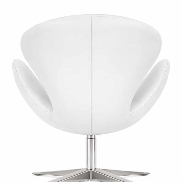 Vista posteriore schienale sedia Swan Bauhaus bianca con design curvo e linee avvolgenti.